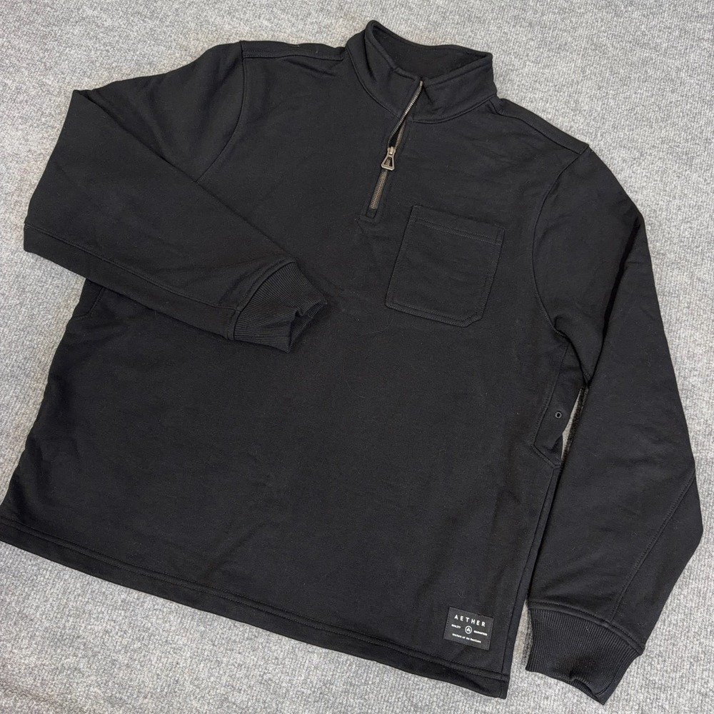 Aether Sweatshirt Men Large Black Monte 1/2 Half Zip Organic Cotton Terry
